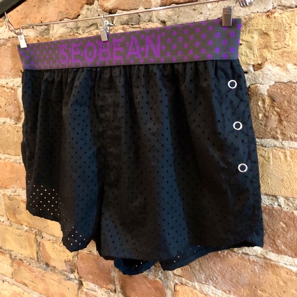 SEOBEAN MENS BLACK MESH SHORTS SIDE SPLITS WITH SNAPS ATHLETIC BEACH TRUNKS - Picture 4 of 14